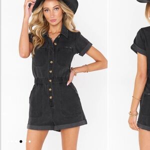 Show Me Your MuMu Charcoal / black Denim cannon romper